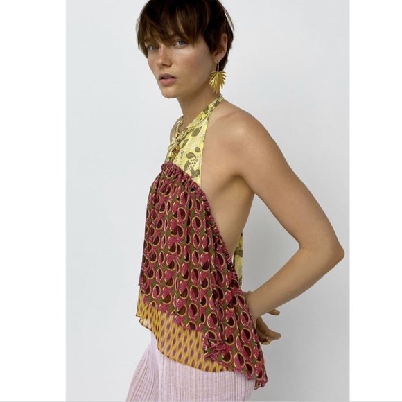 NWT - Zara Boho Peplum Halter Neck Top - Picture 4 of 10